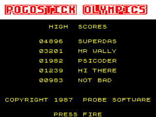 Pogostick Olympics title screen for ZX Spectrum